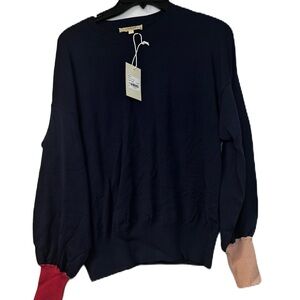 Beige NWT Woman's M Navy Pink Mock Neck Knit Sweater Cozy Winter Fall Casual